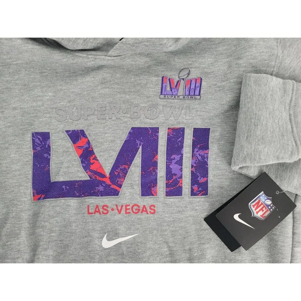Nike Super Bowl‎ LVIII Las Vegas Hoodie Large Kids NFL Gray Pullover Sweatshirt